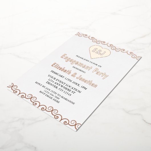 Rustic Heart Monogram Engagement Party Folie Uitnodiging (Gedraaid)