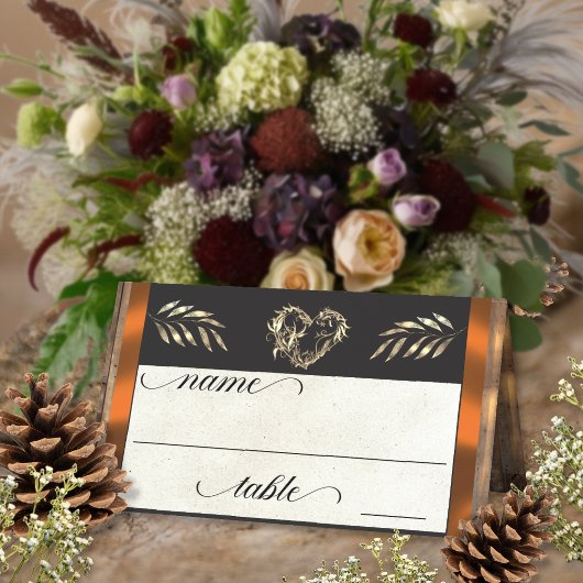 Rustic Heart & Monogram - Koper Plaatskaartje