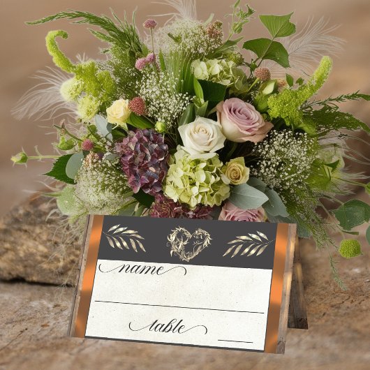 Rustic Heart & Monogram - Koper Plaatskaartje