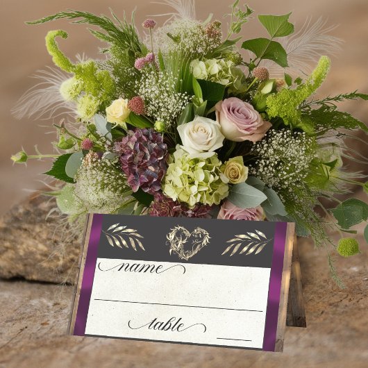 Rustic Heart & Monogram - Pruim Plaatskaartje
