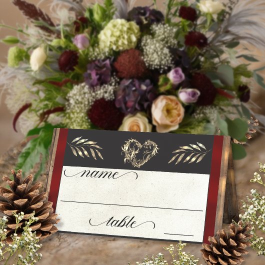 Rustic Heart & Monogram - Rood Plaatskaartje