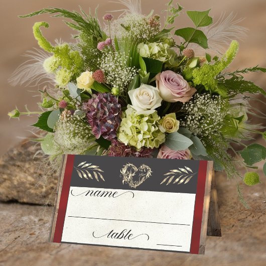 Rustic Heart & Monogram - Rood Plaatskaartje