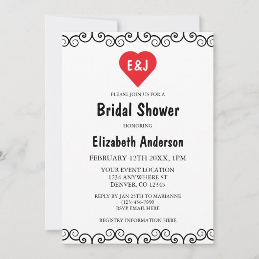 Rustic Heart Monogram Vrijgezellenfeest Kaart (Voorkant)