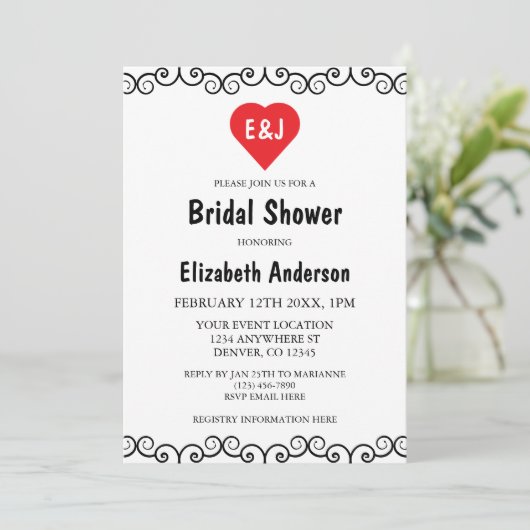 Rustic Heart Monogram Vrijgezellenfeest Kaart (Staand voorkant)