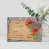 Rustic Heart Oranje Daisy Country Wedding RSVP (Staand voorkant)