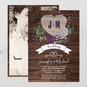 Rustic Heart PHOTO Wedding Invite Floral Kaart
