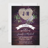 Rustic Heart PHOTO Wedding nodigt Paars hout uit Kaart (Voorkant)