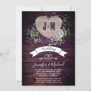 Rustic Heart PHOTO Wedding nodigt Paars hout uit Kaart