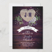Rustic Heart Purple Flowers Wedding Kaart (Voorkant)