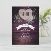 Rustic Heart Purple Flowers Wedding Kaart (Staand voorkant)
