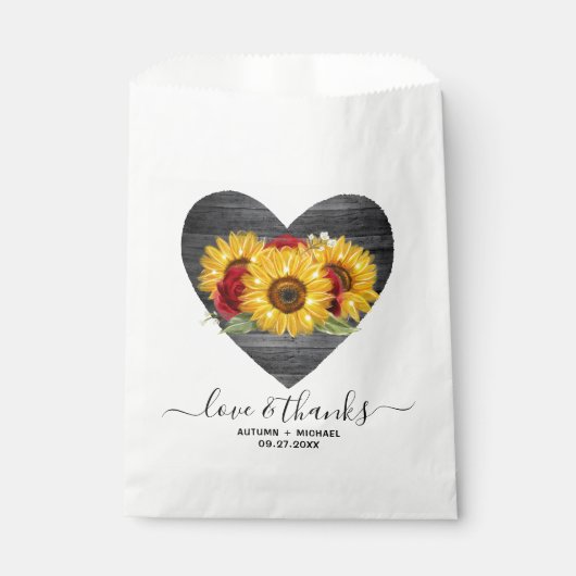 Rustic Heart Red Rose Elegante Zonnebloem Huwelijk Bedankzakje (Voorkant)