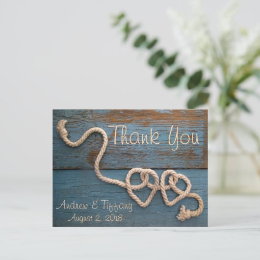Rustic Heart Rope Wedding Dank u Briefkaart (Staand voorkant)