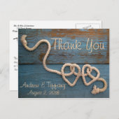 Rustic Heart Rope Wedding Dank u Briefkaart (Voorkant / Achterkant)