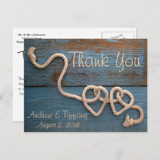 Rustic Heart Rope Wedding Dank u Briefkaart (Voorkant / Achterkant)