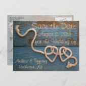 Rustic Heart Rope Wedding Red de datum Aankondigingskaart (Voorkant / Achterkant)