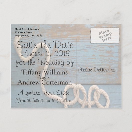 Rustic Heart Rope Wedding Red de datum Aankondigingskaart (Achterkant)