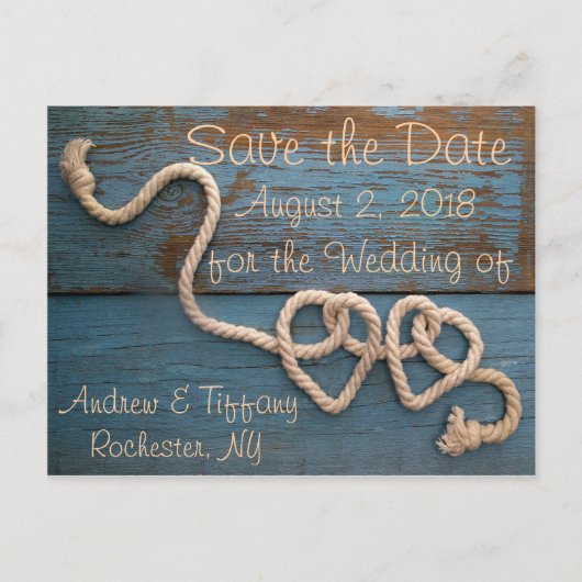 Rustic Heart Rope Wedding Red de datum Aankondigingskaart (Voorkant)