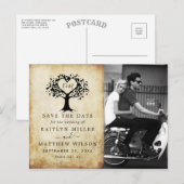 Rustic Heart Tree Weddenfoto slaat de datum op Aankondigingskaart (Voorkant / Achterkant)