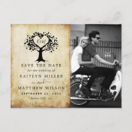 Rustic Heart Tree Weddenfoto slaat de datum op Aankondigingskaart