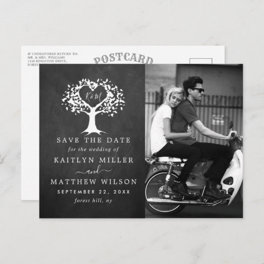 Rustic Heart Tree Weddenfoto slaat de datum op Aankondigingskaart (Voorkant / Achterkant)