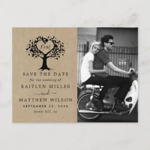 Rustic Heart Tree Weddenfoto slaat de datum op Aankondigingskaart