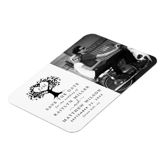 Rustic Heart Tree Weddenfoto slaat de datum op Magneet (Linkerzijde)