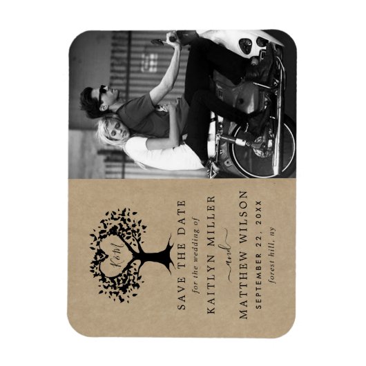 Rustic Heart Tree Weddenfoto slaat de datum op Magneet (Verticaal)