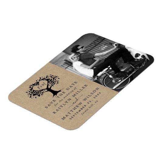 Rustic Heart Tree Weddenfoto slaat de datum op Magneet (Linkerzijde)