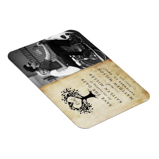 Rustic Heart Tree Weddenfoto slaat de datum op Magneet (Rechterzijde)