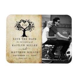 Rustic Heart Tree Weddenfoto slaat de datum op Magneet