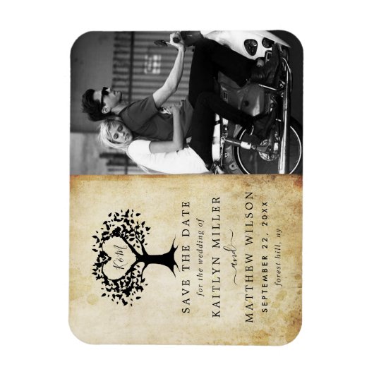 Rustic Heart Tree Weddenfoto slaat de datum op Magneet (Verticaal)