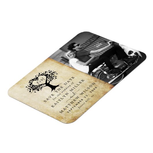 Rustic Heart Tree Weddenfoto slaat de datum op Magneet (Linkerzijde)