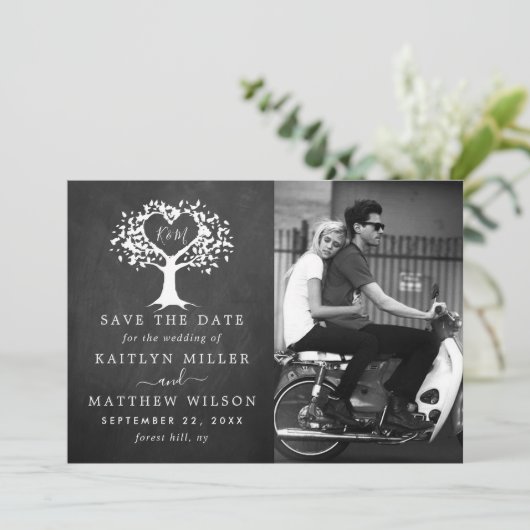 Rustic Heart Tree Weddenfoto slaat de datum op Save The Date (Staand voorkant)