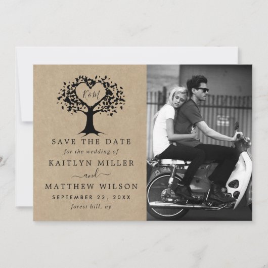 Rustic Heart Tree Weddenfoto slaat de datum op Save The Date (Voorkant)
