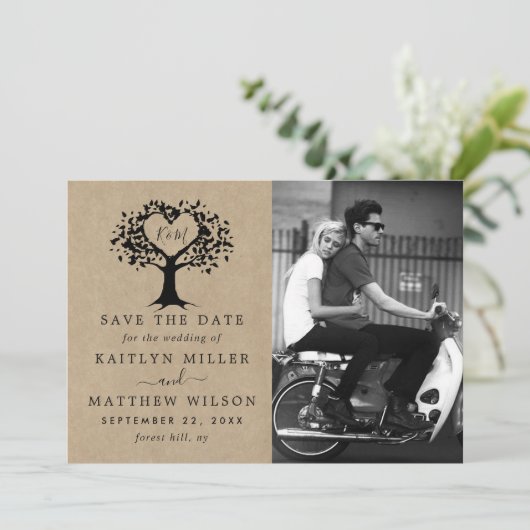 Rustic Heart Tree Weddenfoto slaat de datum op Save The Date (Staand voorkant)