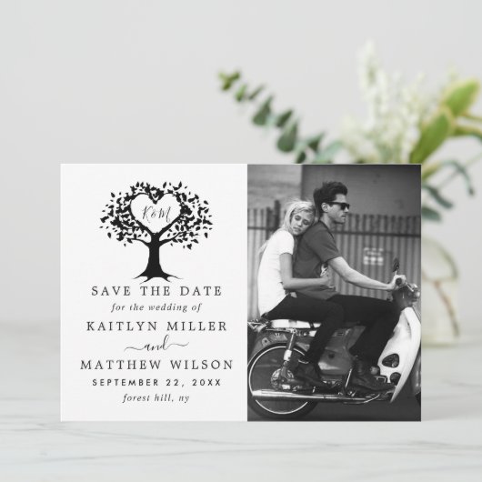 Rustic Heart Tree Weddenfoto slaat de datum op Save The Date (Staand voorkant)