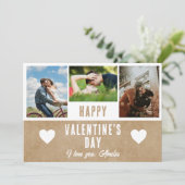 Rustic Heart Valentijnsdag Boyvriend 3 Foto Feestdagenkaart (Staand voorkant)