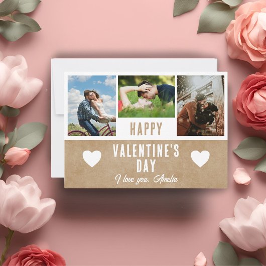 Rustic Heart Valentijnsdag Boyvriend 3 Foto Feestdagenkaart