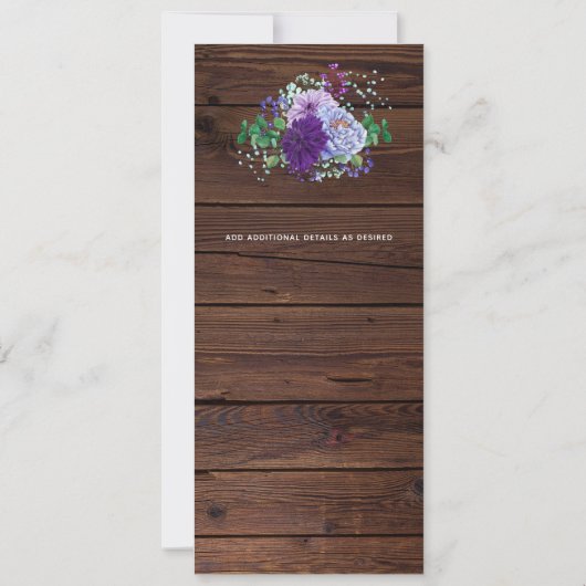 Rustic Heart Wedding Menu Blue Waterverf Flowers Kaart (Achterkant)