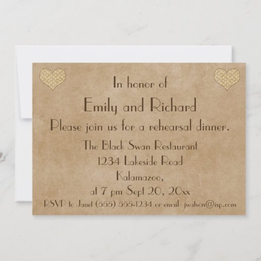 Rustic Heart Wedding repetitie diner Kaart (Achterkant)