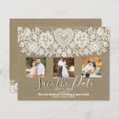 Rustic Heart White Lace Kraft Photo Save the Date (Voorkant / Achterkant)