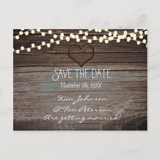 Rustic Heart Wood Wedding Briefkaart Bewaar de dat (Voorkant)