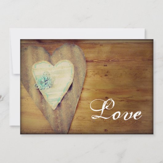 Rustic Hearts Barn Wood Country Wedding Invites Kaart (Achterkant)
