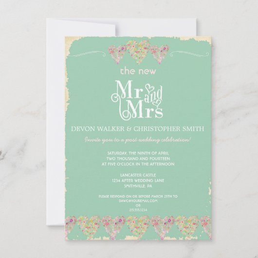 Rustic Hearts Chalkboard Post Wedding Uitnodiging (Voorkant)