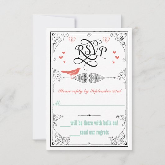  Rustic Hearts Mint Coral RSVP (Voorkant)