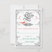 Rustic Hearts Mint Coral RSVP Kaartje (Voorkant)