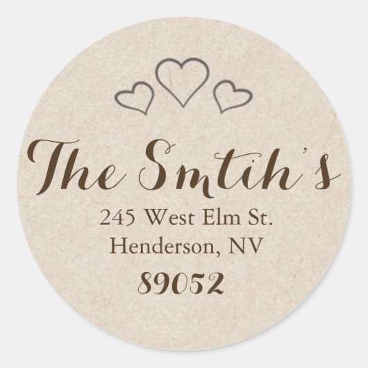 Rustic Hearts Retouradres Ronde Sticker (Voorkant)