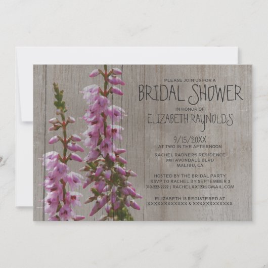 Rustic Heather Bridal Shower Invitations Kaart (Voorkant)