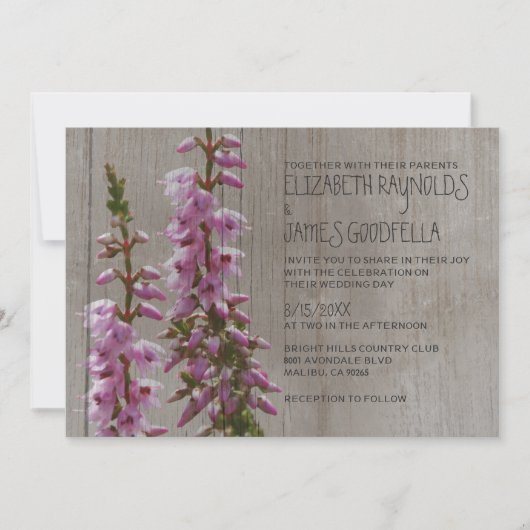 Rustic Heather Wedding Invitations Kaart (Voorkant)