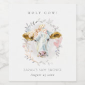 Rustic Heilige Koe Boerderij Floral Wreated Baby s Wijn Etiket (Enkel label)